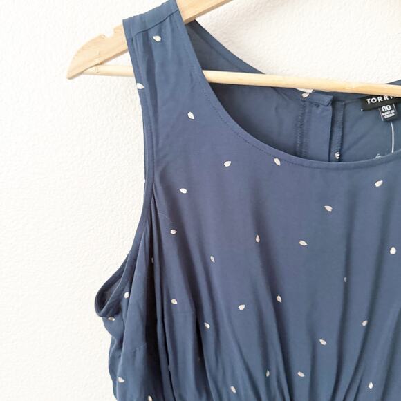 TORRID | Navy Blue Challis Babydoll Tank Metallic Hearts Peplum | Size 00, M/L - Picture 3 of 11